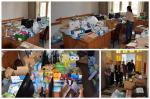Kolaż zdjęć z segregowania i pakowania darów dla Ukrainy