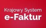 Czerwona grafika z białym napisem Krajowy system e-Faktur. 